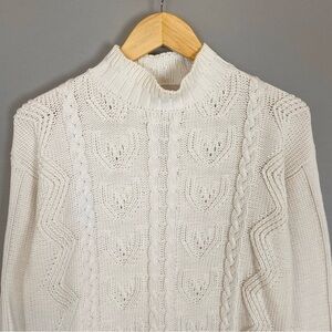 Vintage Nordstrom Sweater Women White Cable Knit Long Sleeve Size XS 100% Cotton